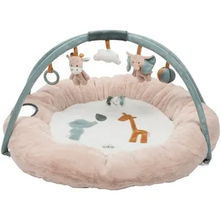 Nattou Runde Krabbeldecke mit Spielbogen, Aus Polyester, Giraffe und Elefant, ∅ Ca.90 cm, Luna und Axel, Beige / Grün