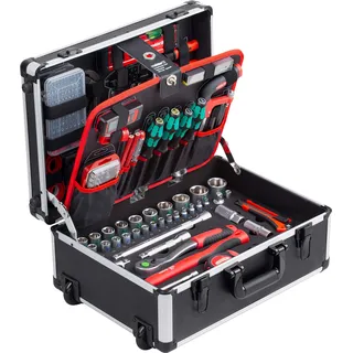 Meister Craft Meister Werkzeugtrolley 238-teilig - Mit Qualitätswerkzeug von Knipex & Wera - Teleskophandgriff / Profi Werkzeugkoffer befüllt / Werkzeugkiste fahrbar auf Rollen / Werkzeugbox / 8973770