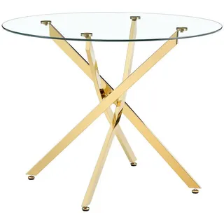 Oxeza Esstisch runder mit goldenem Metallgestell 80/80/75 cm , Goldfarben , Mode , Rund,Rund , 88x75x88 cm , Esszimmer, Esstische