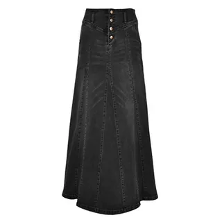 CHARTOU, Damen Retro A-Linien-Maxirock aus Denim mit Knopfleiste und verpacktem Hüftbereich, Schwarz, Mittel