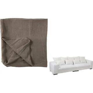 Manahee Design | Sofa-Bezug Monaco Leinen XL + 9 Kissen Desert Taupe | Braun | 105x330x70 cm - Braun