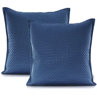 AmeliaHome 2 Kissenbezüge 45x45 cm dunkelblau Kissenhüllen Hotelverschluss Prägung Matt Satin Carmen