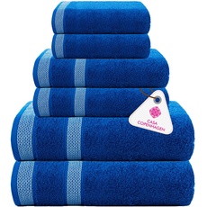 Casa Copenhagen Solitaire 6-teiliges Handtuch-Set – Electric Blue, 600 g/m2. 2 Badetücher, 2 Handtücher, 2 Waschlappen aus weicher ägyptischer Baumwolle für Badezimmer, Küche und Dusche