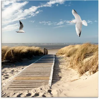 Artland Glasbild "Nordseestrand auf Langeoog mit Möwen" Strand 1 Stk. tlg. in verschiedenen Größen, farbe bild(er): blau