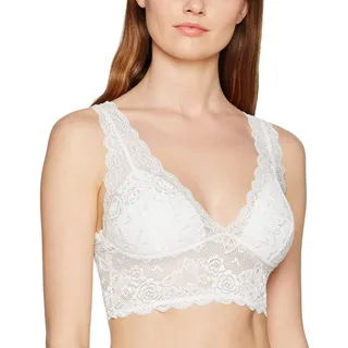ONLY Damen Spitzen Bustier BH ohne Bügel | Lace Triangel Bra ONLCHLOE | Cups Breite Träger Crop Top, Farben:Weiß, Größe:L