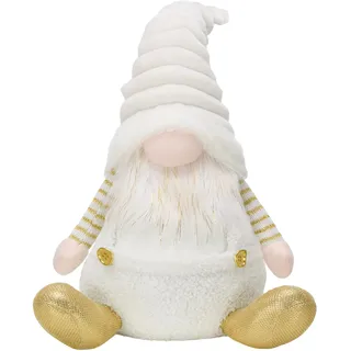 Valery Madelyn Weihnachtswichtel für Weihnachtsdeko,23cm Weihnachtsgnom Weiß Gold,Biegsamer Hut,Deko Weihnachten Zwerg für Fensterbank Tür Innen
