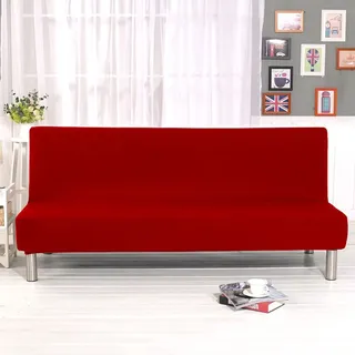 YancLife Sofabezug 3 sitzer Ohne Armlehne, Stretch sofahusse ohne armlehne sofaüberwurf, Sofahusse Stretch Bettcouch Schonbezug Einfarbig für Klappcouch ohne Armlehnen (Rot)