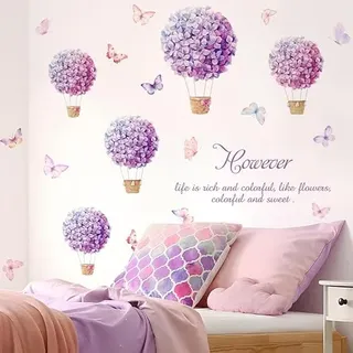 Fufuquare Vinyl Purpurblüten Hortensie Wandtattoo Inspirierende Schriftzitate Sprüche Schmetterling Wandaufkleber für Mädchen Schlafzimmer und Wohnzimmer