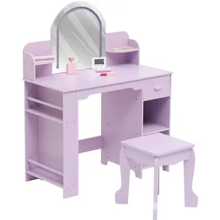 GarveeLife Schminktisch für Kinder mit Hocker und LED-Spiegel, Kleiner Schminktisch mit Schublade und 1 offenen Fächern, für Mädchen von 3-6 Jahren, Violett