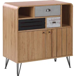 BELIANI Sideboard Grau Schwarz Heller Holzfarbton Faserplatte Metall 87 x 80 x 40 cm Retro Holzoptik Funktional Praktisch Wohnzimmer - Braun, Schwarz, Grau