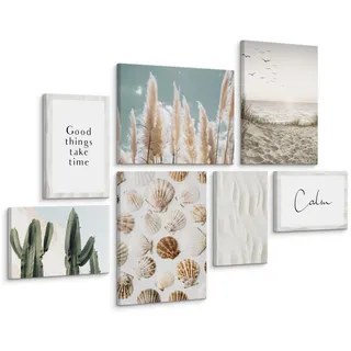 Muralo Leinwandbilder 7-er Set Strand Muscheln , Textil , Wasser/Strand/Meer, Baum/Pflanze/Natur, Sprichwort/Zitat , Rechteckig , 110x80 cm , Bilder & Rahmen, Bilder