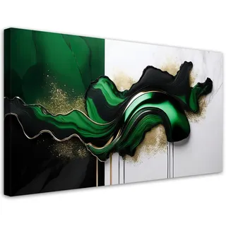 Feeby Leinwandbild Grüne moderne Abstraktion mit Gold 120x60cm , Textil , Rechteckig , 120x60 cm , Bilder & Rahmen, Bilder, Leinwandbilder