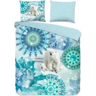 HIP Bettbezug "Mandalas und Eisbären" - Blau - (200x200/220 cm) - Baumwolle 100% Flanell - Blau