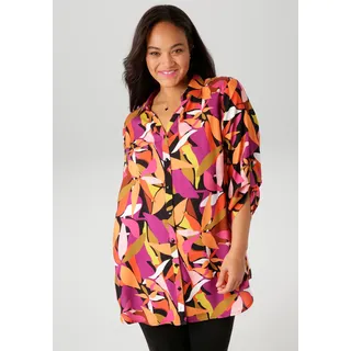 aniston plus Longbluse ANISTON PLUS, Damen, Gr. 50, bunt, Web, Obermaterial: 100% Viskose, bedruckt, geblümt, lässig geschnitten Po-bedeckend, Krempelärmel, Blusen Longbluse, mit großflächigen, Blättern bedruckt
