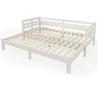 Okwish Daybett 90/200 cm Weiß Herzform aus Kiefer massiv mit 2. Schlafgelegenheit , Holzwerkstoff , 90x200 cm , Schlafzimmer, Betten