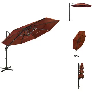 vidaXL Sonnenschirm mit Aluminium-Mast 4-lagig Terrakottarot 3x3 m - Sonnenschirme & Sonnenschutze - Braun
