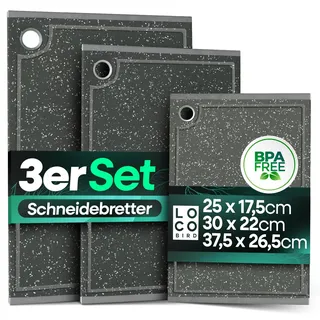 Loco Bird Schneidebrett Kunststoff spülmaschinenfest - rutschfeste Schneidebretter 3er Set - 37,5x26,5cm / 30x22cm / 25x17,5cm - messerschonender Küchenbnbrett, chopping board, plastik Küchenbrett