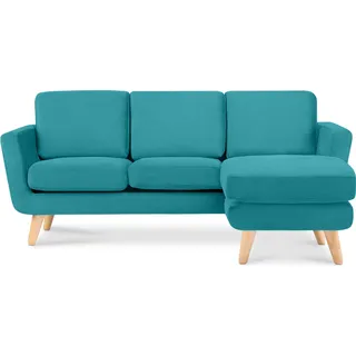 Konsimo Ecksofa rechts mit Armlehnen und Gestell aus Massivholz "TAGIO", Türkis, Stoff, Scandinavian, 190x78x151cm - Türkis