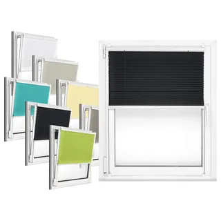 npluseins Plissee - vormontiert und mit Klemmfixierung am Fensterahmen - kinderleichte 3-Step Montage, ca. 50 x 130 cm, schwarz