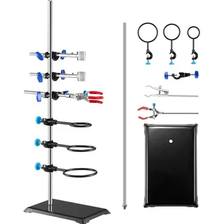 Vevor Laborständer-Unterstützung, Labor-Retorten-Stützständer 1 Satz, Laborständer aus Stahl mit 60 cm Stab & 210,82 x 135 mm Gusseisenbasis, inkl. Kolbenklemmen, Bürettenklemmen und Kreuzklemmen