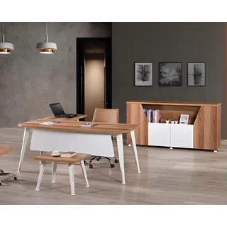 JV moebel Büromöbel Weiß Set 3tlg Eckbürotisch Komplettbüro Schrank Holz Gruppe weiß