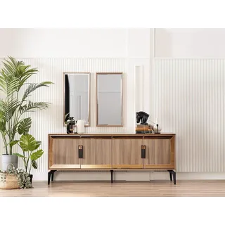 Sideboard Anrichte mit Spiegel Gruppe Kommode Holz Gold Esszimmer - Gold