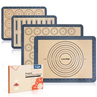 Lazymi 4 Stück Antihafte Backmatte Silikon mit Messung für Macaron/Kuchen/Brot/Pizza Matte Backunterlage Silikonmatte Backpapier Backfolie Ausrollmatte Teigmatte Tischset BPA Frei (Grau)