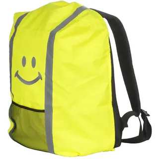 EAZY CASE Rucksack Schulranzen Regenschutz, Schutzhülle mit Reflektorstreifen, Regenüberzug, Regenschutzhülle wasserabweisend mit Reflektor und Tasche, mehr Sicherheit im Straßenverkehr, Smiley Gelb