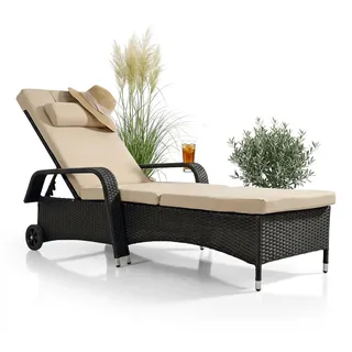 Mucola Sonnenliege Rattan Gartenliege Rattanmöbel Terrassen Liege Balkon Saunaliege Bäderliege Relaxliege Strandliege - Schwarz - Schwarz