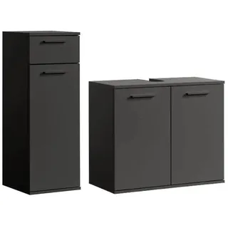 Mokebo Badmöbel-Set 2-teilig Der Steuermann , Schwarz , Holzwerkstoff , 103x91x34 cm , Badezimmer, Badmöbelsets & Badmöbelserien, Badmöbel-Sets