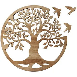 Doziest Runde Holz Lebensbaum Wanddeko, Des Lebens Mit Drei Vogel Anhängern | Stilvolle Lebensbaum Deko, Sanfte Dekoration Schlafzimmer, Hauptschild 35×35 cm Stärke 5 mm