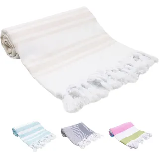 ZOLLNER Strandtuch - hautfreundliches und weiches Hamamtuch in 90x170 cm - waschbar bis 60°C - Baumwolle - sommerliches Design mit Streifen in beige - Oeko Tex® Zertifiziert