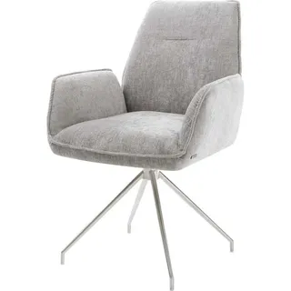 DeLife Polsterstuhl Zoa-Flex, Kreuzgestell konisch Edelstahl Chenille Silbergrau 180° drehbar Tasche grau|silberfarben 62 cm x 91 cm x 65 cm