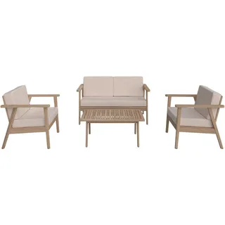 Ambia Garden Gartenset , Beige, Teakfarben , Holz, Textil , Akazie , massiv , Füllung: Komfortschaum,Komfortschaum , 130x72x90 cm , Gartenmöbel, Loungemöbel, Loungegarnituren