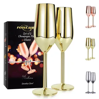 FOOLS ALIBAI champagner gläser moet champagner Sektgläser Edelstahl 200 ml goldene gläser,weingläser 2er set unzerbrechlich, Mimosa für Partys und Jahrestag,martini Edelstahl sektgläser hochzeit
