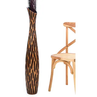 Leewadee Große Deko Bodenvase Für Dekozweige, Hohe Standvase Für Pampasgras, Design Holzvase, 105 cm, Braun