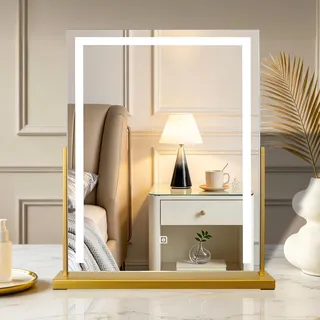 MantoLite Schminkspiegel mit LED-Beleuchtung Touch-Schalter,52 CM Gold | Großer Kosmetikspiegel Mit Lichtern 360° Drehbar, Led-Make-Up-Spiegel, Dimmbaren Mit Lichtern Für Schlafzimmer