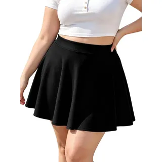 Moon Wood Damen Basic Lässig Mini Skater Rock Kurz Hohe Taille Große Größen | Informell Ausgestellter Minirock Faltenrock Stretch Röcke Mit Breitem Bund Plus Size