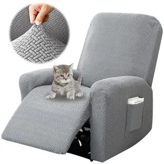 Chingcoo 4-Teilig Sesselbezug, All-Inclusive Sesselschoner für Relaxsessel, Sesselschoner für Fernsehsessel, Komplett Sesselbezug, Stretch Sessel Überzug mit Taschen (Hellgrau)