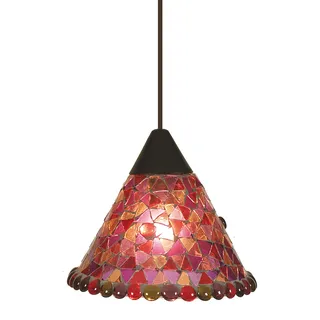 Pendelleuchten - Mosaik-Pendelleuchte d:19cm, Hängelampe im Landhaus Stil, aus Glas in rot, 16 cm hoch, Ø 19 cm, E14-Fassung - Rot