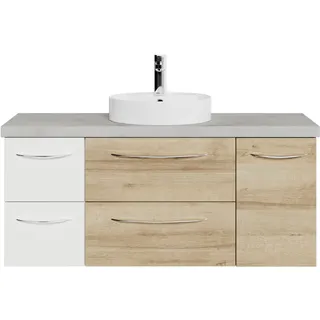 Saphir »Serie 4035 Keramik-Aufsatzbecken mit Unterschrank, 118 cm breit« Waschplatz, 4 Schubladen, 1 Tür, inkl. Türdämpfer, Griff Chrom glanz), braun