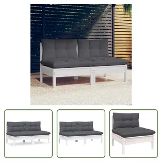 The Living Store 2-Sitzer-Gartensofa mit Anthrazit Kissen Massivholz Kiefer - Weiß