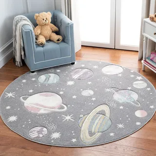 Safavieh Zeitgenössische Teppich für Wohnzimmer, Esszimmer, Schlafzimmer - Carousel Kids Collection, Kurzer Flor, Mehrfarbig, 160 x 160 cm