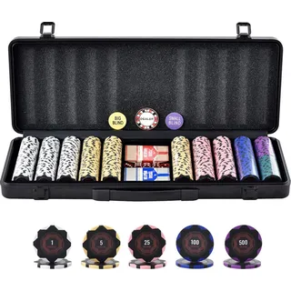 Vevor Pokerchip-Set, 500-teiliges Pokerset, Clay Komplettes Pokerspielset mit ABS-Pokerkoffer, Karten, Knöpfe und Würfel, Komplett Set 9-10 Spieler für Texas Hold'em, Blackjack, Glücksspiel usw.
