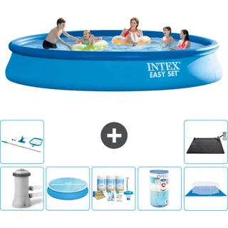 Intex runder aufblasbarer Easy Set-Schwimmpool – 457 x 84 cm – Blau – inklusive Pumpe Sonnensegel - Wartungspaket - Filter - Bodenplane - Reinigungskit - Solarmatte