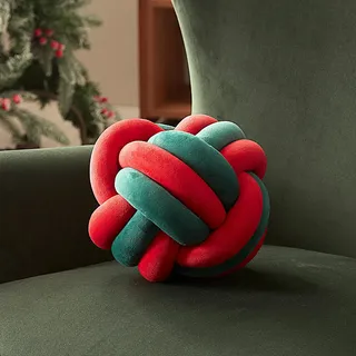 Sonive Rund Knotenkissen, 22cm Ball Dekokissen Zierkissen Aesthetic Sofakissen Deko Kissen für Stuhl Sofa Bett rot&grün