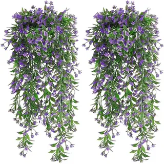 Dremisland 4 Stück Künstliche Pflanzen Hängend Lila Kunstblumen Fake Hängepflanzen Wie Echt Kunstpflanzen Hängend Outdoor Künstliche Blumen Hängeblumen Efeu für Haus Garten Balkon Büro Wanddekoration