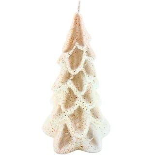 Dekohelden24 Hochwertige Kerze als Tannenbaum, Weihnachtskerze, Figurenkerze als Christbaum,Tannenbaumkerze in Perlmutt mit Glitter, handgemacht, Größe: H/Ø ca. 21 x 11 cm.