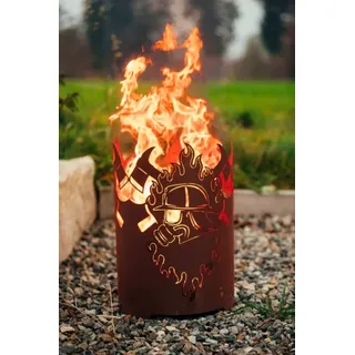 Feuerkorb Feuerwehr Atemschutz Motiv - Feuerstelle rund aus Metall Edelrost Design