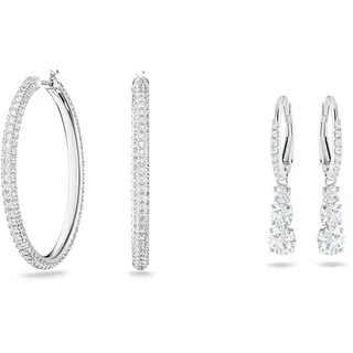 Swarovski Stone Kreolen, Weiss, Rhodiniert & Attract Trilogy Ohrringe, Weiss, Rhodiniert